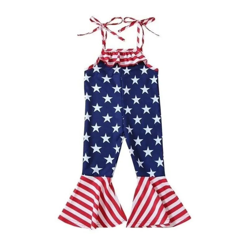 Los Angeles Boutique Toddler Girl American Flag Outfit Holiday Party Jumpsuit 3T - Picture 2 of 11